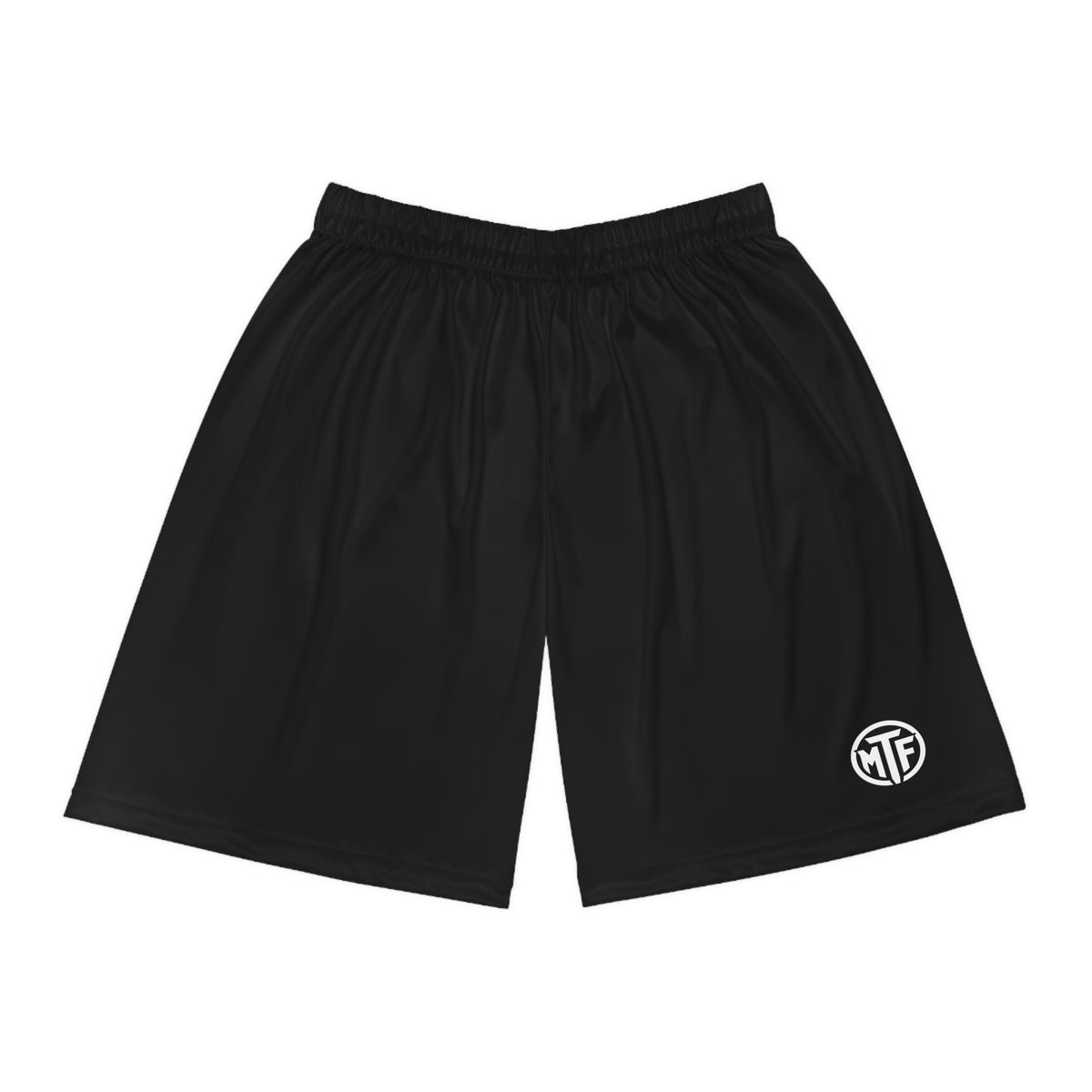 Black Performance Basketball Shorts with Subtle WTF Logo — Athletic Mesh AOP