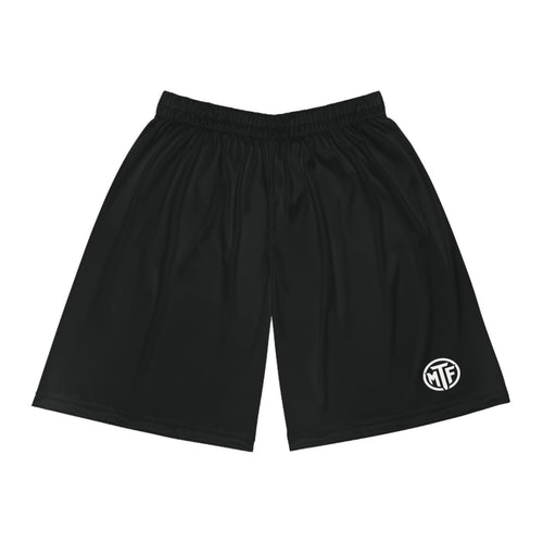 Black Performance Basketball Shorts with Subtle WTF Logo — Athletic Mesh AOP