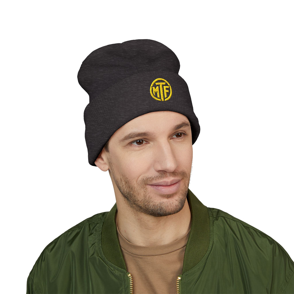 Embroidered Monogram Cuffed Beanie — Classic Knit Winter Hat