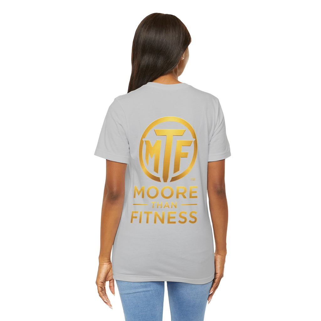 Moore Than Fitness Tee – Gold Logo Short Sleeve Shirt