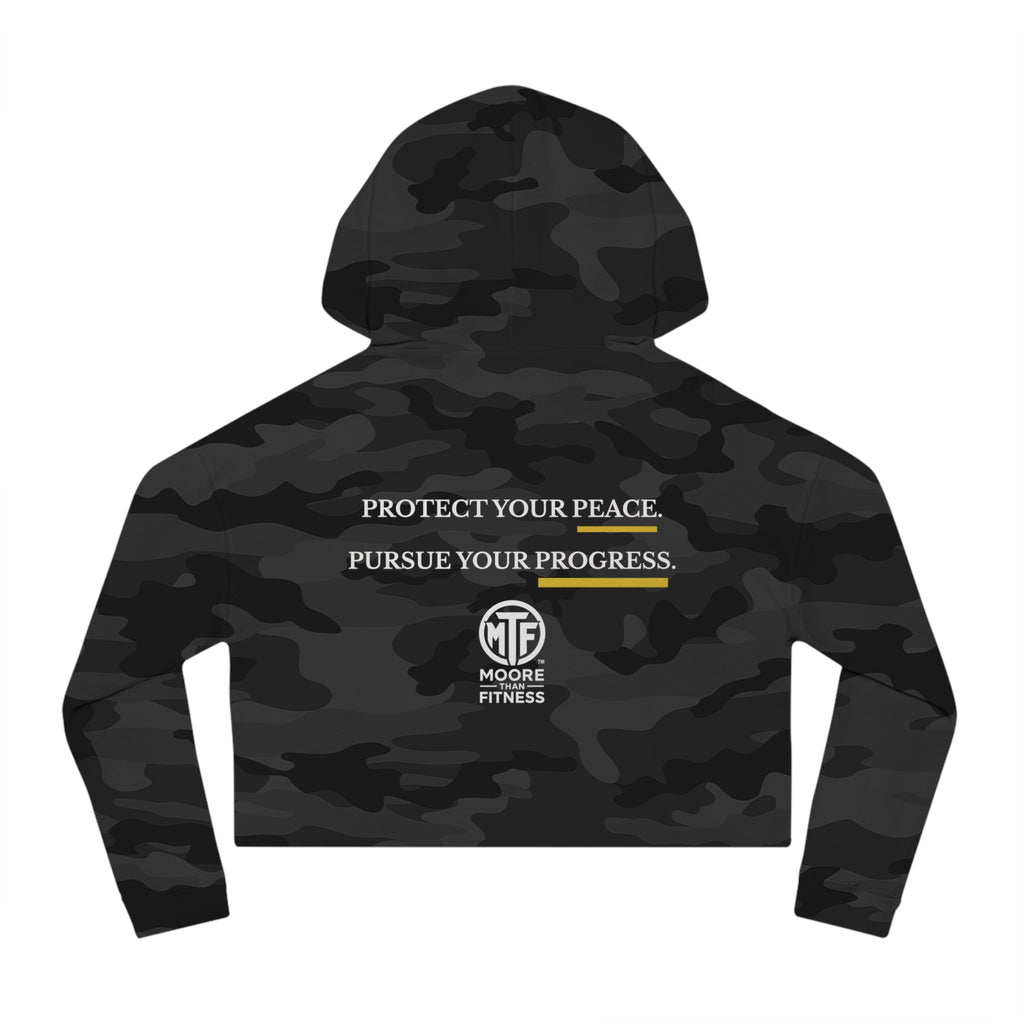Moore Fitness Cropped Hoodie — "Protect Your Peace, Pursue Your Progress" Women's Athletic Hoodie