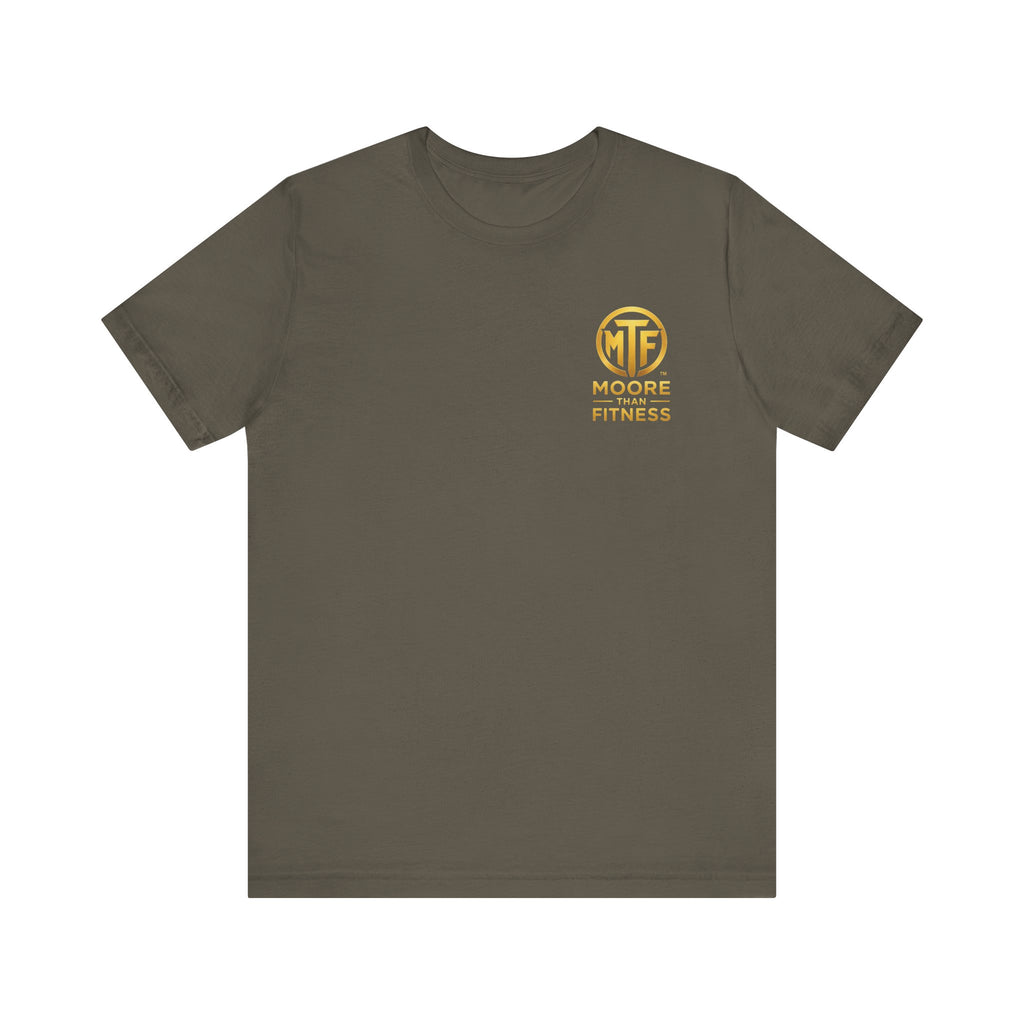 Moore Than Fitness Tee – Gold Logo Short Sleeve Shirt