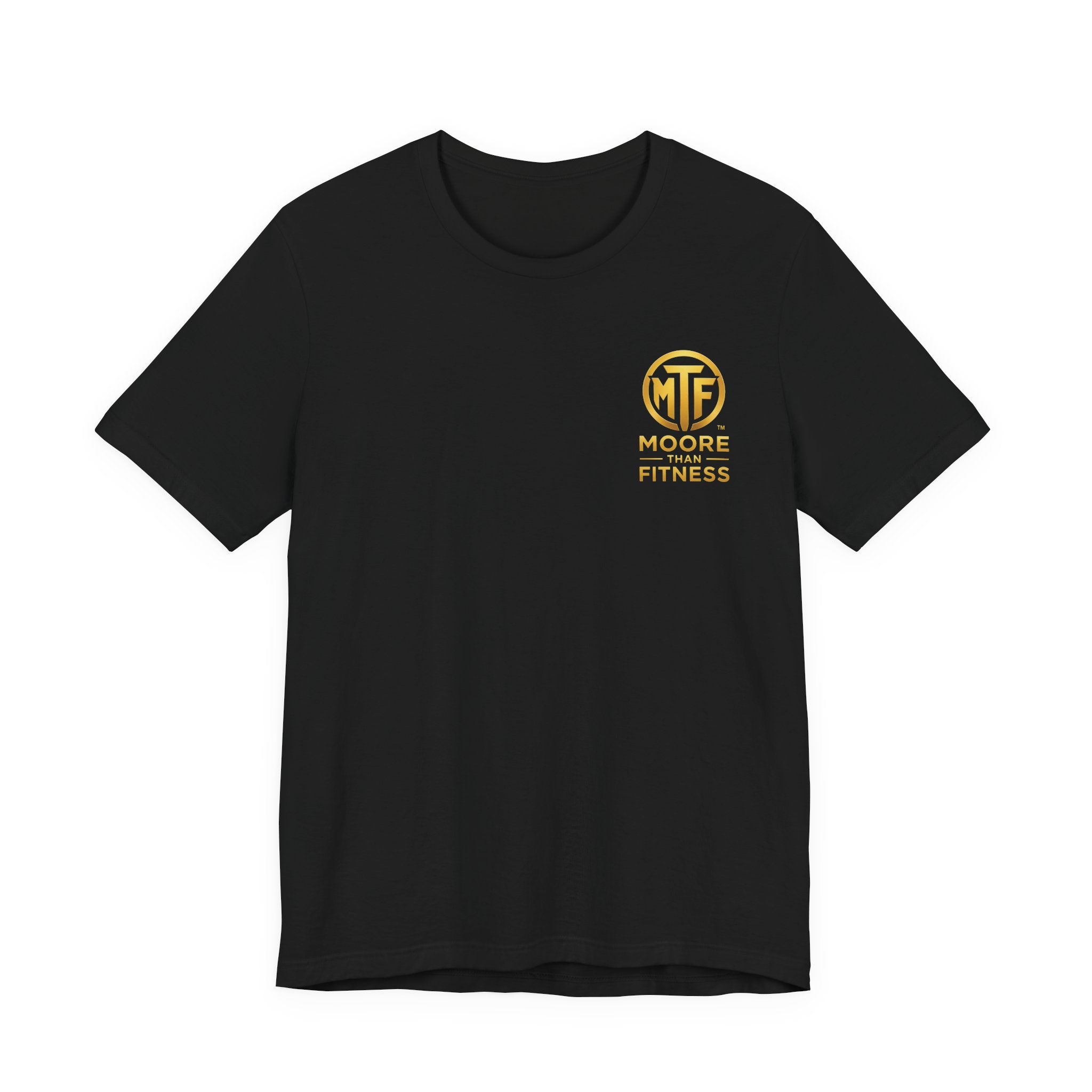 Moore Than Fitness Tee – Gold Logo Short Sleeve Shirt