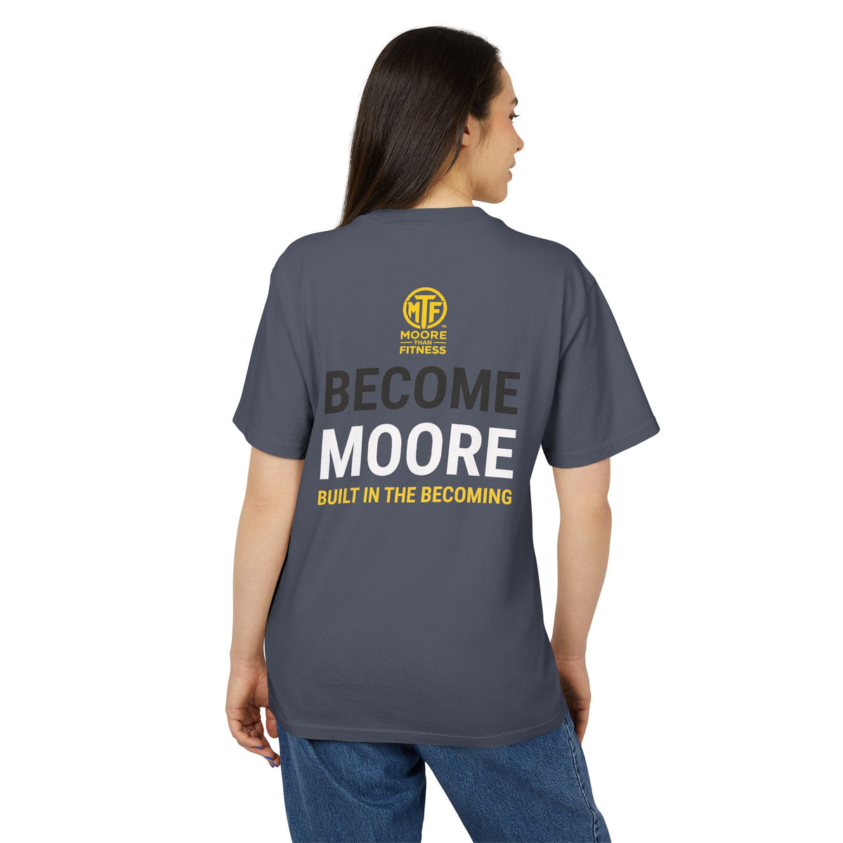 Become Moore Tee — 'Become Moore: Built in the Becoming' Motivational Crewneck