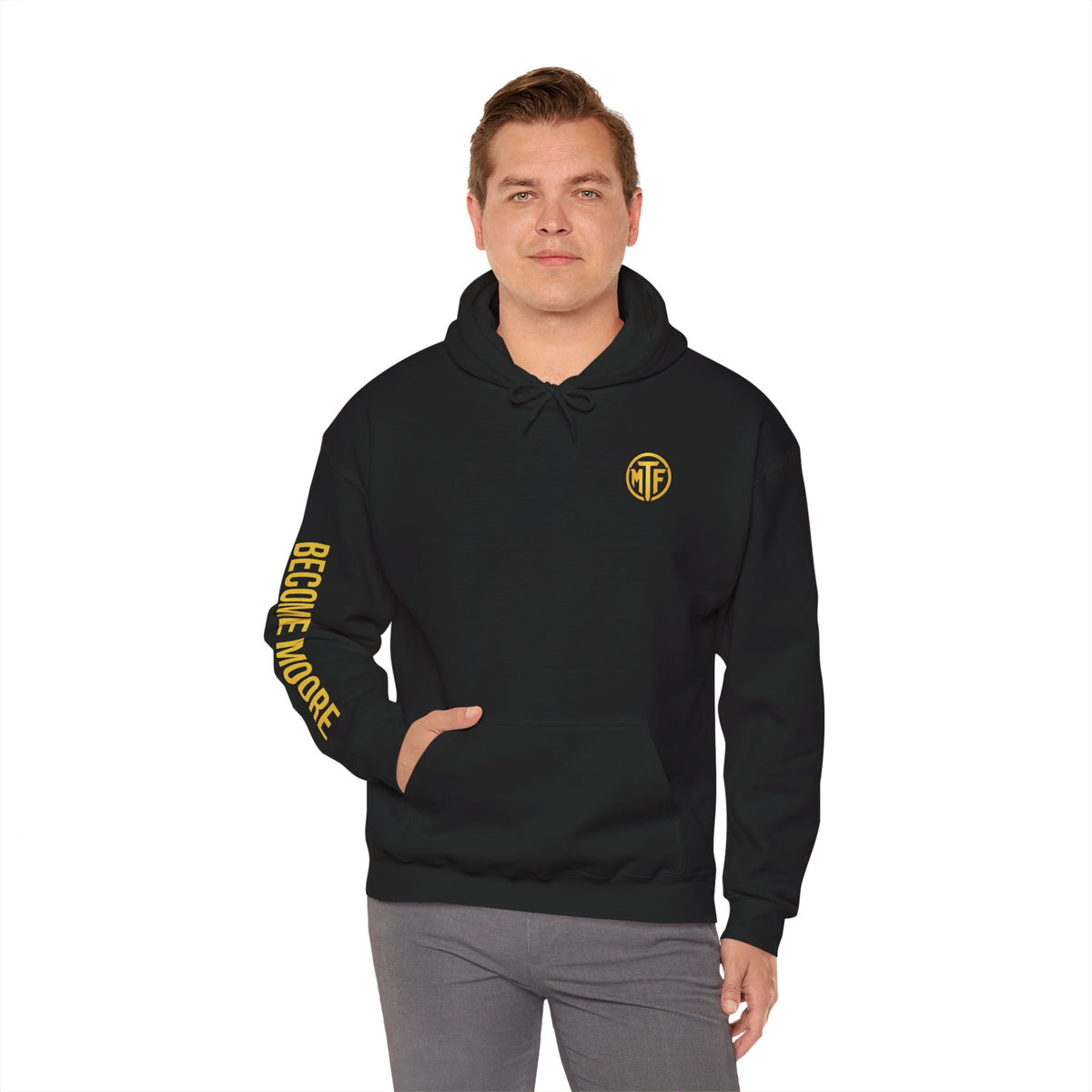 Signature Moore Than Fitness Logo Hoodie — "Become Moore" Sleeve Pullover