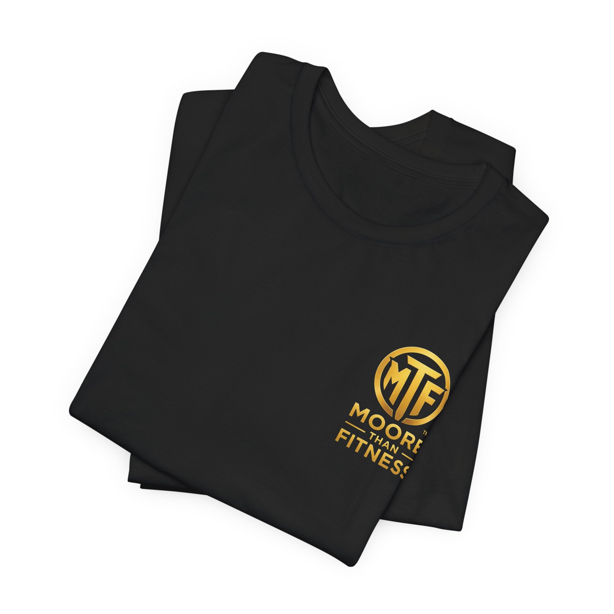 Moore Than Fitness Tee – Gold Logo Short Sleeve Shirt