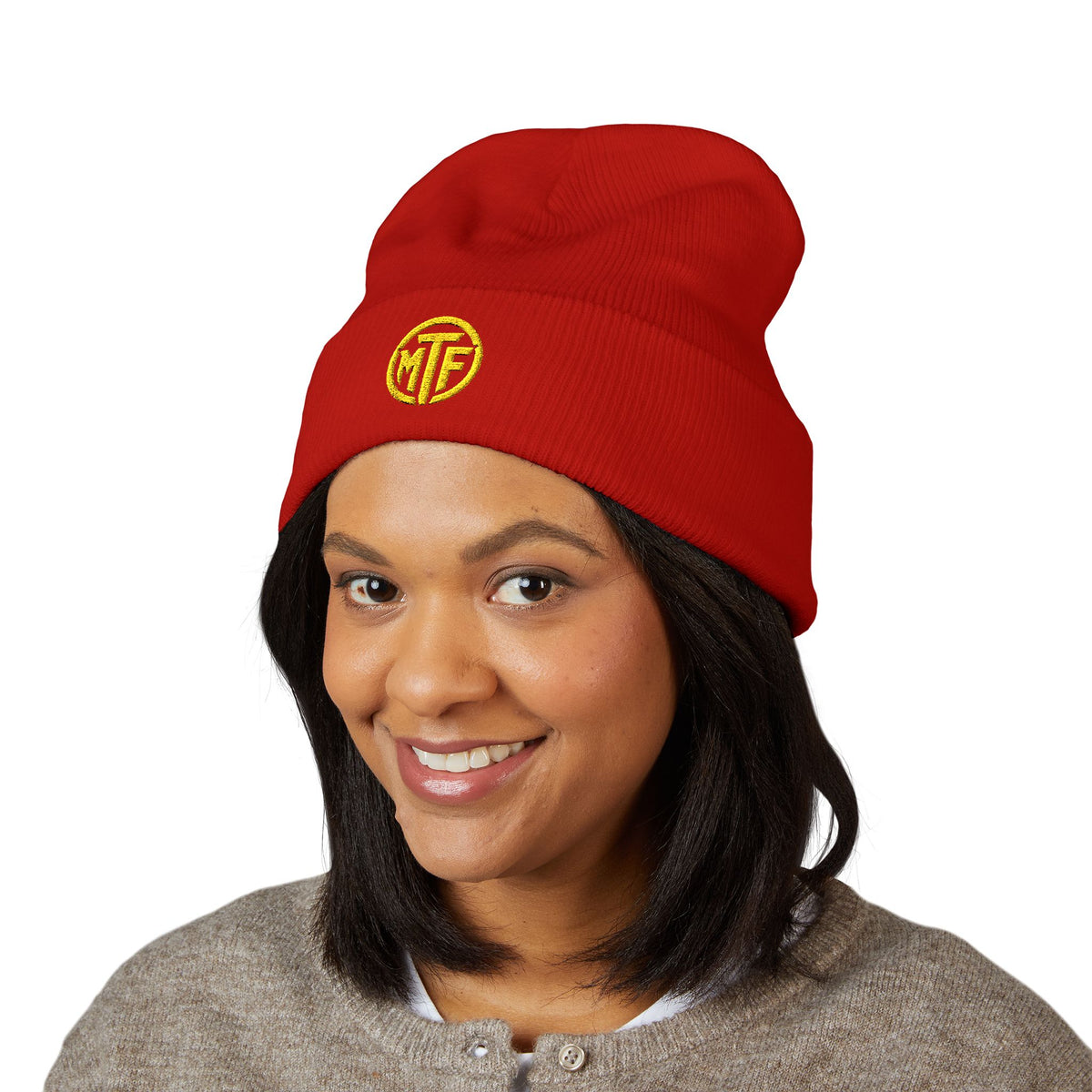Embroidered Monogram Cuffed Beanie — Classic Knit Winter Hat