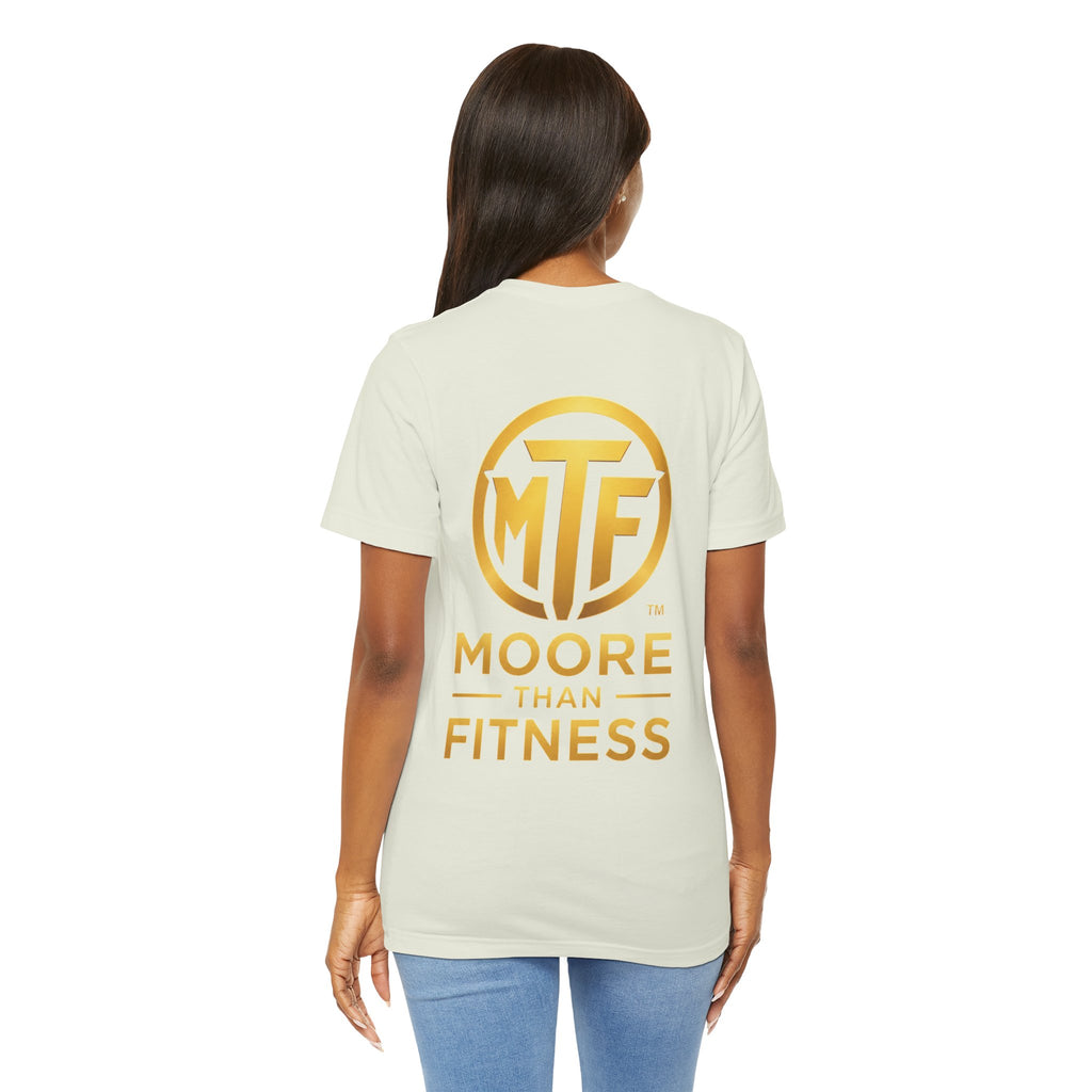 Moore Than Fitness Tee – Gold Logo Short Sleeve Shirt