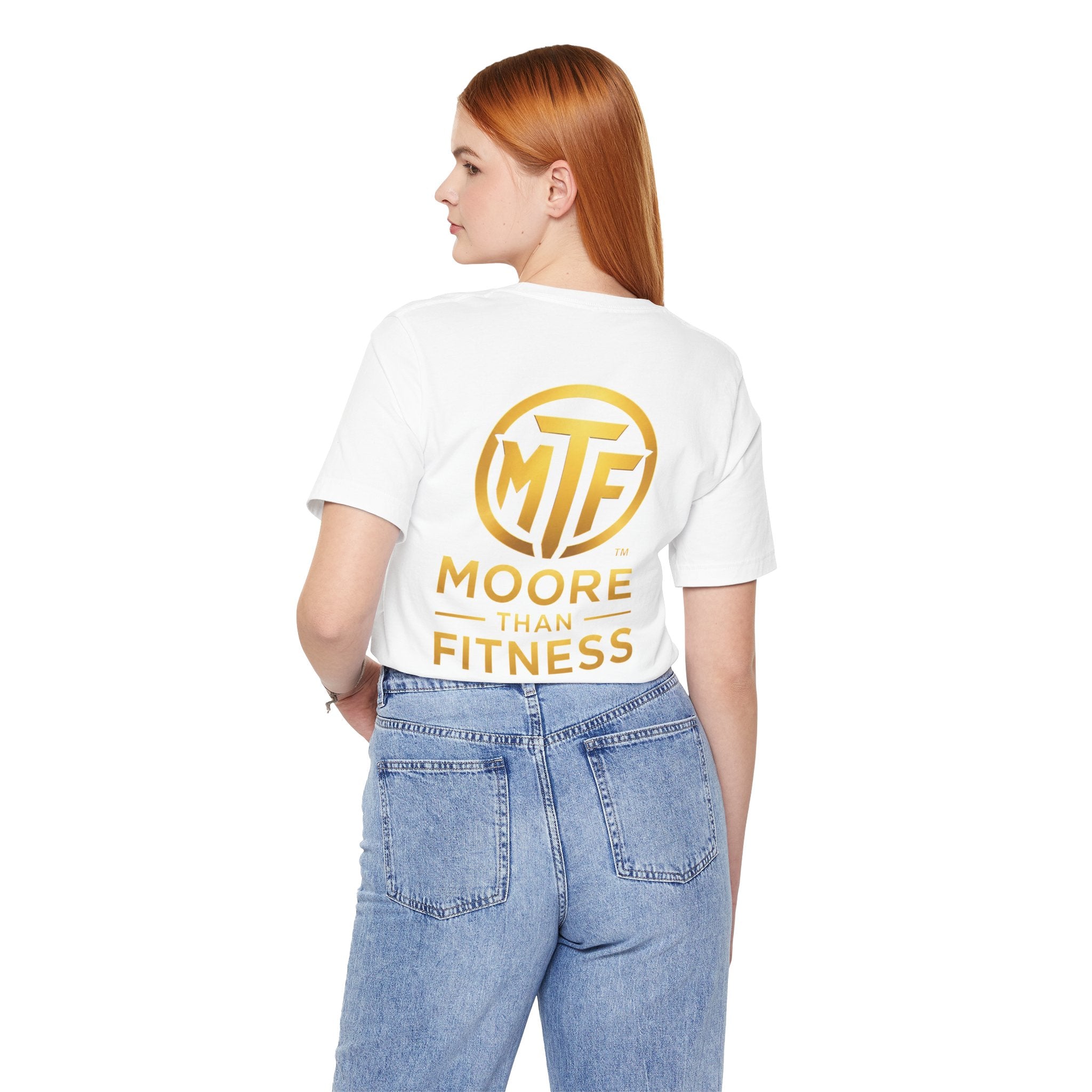 Moore Than Fitness Tee – Gold Logo Short Sleeve Shirt
