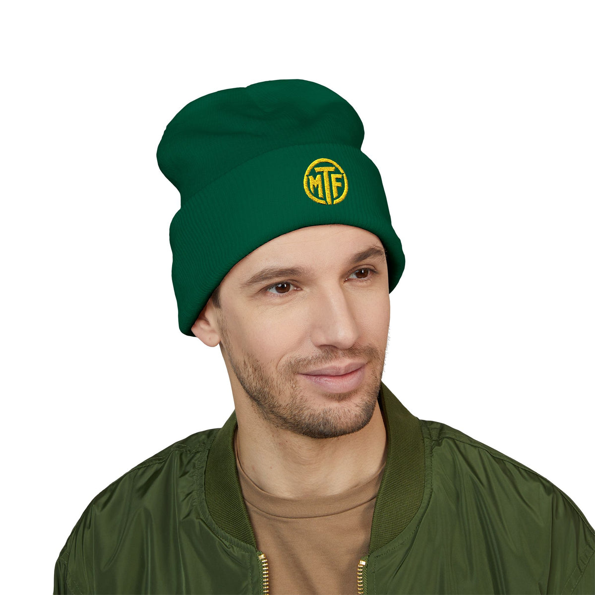 Embroidered Monogram Cuffed Beanie — Classic Knit Winter Hat