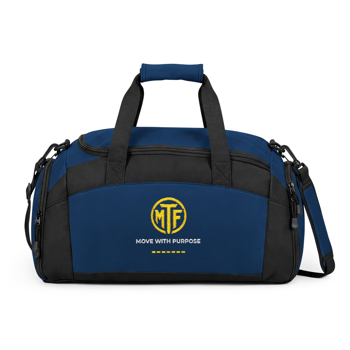 Embroidered Move With Purpose Gym Bag — Black Duffle for Fitness & Travel