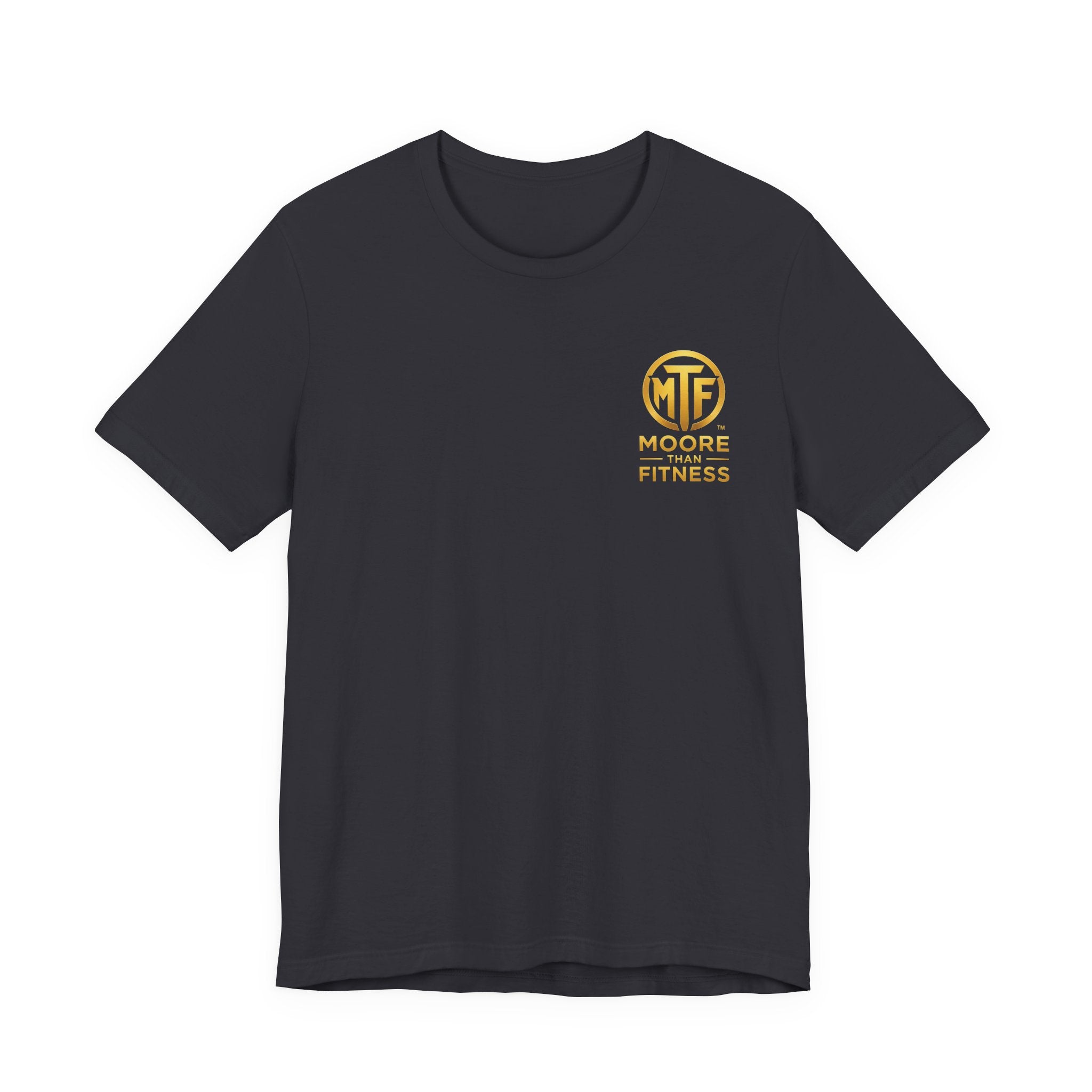Moore Than Fitness Tee – Gold Logo Short Sleeve Shirt