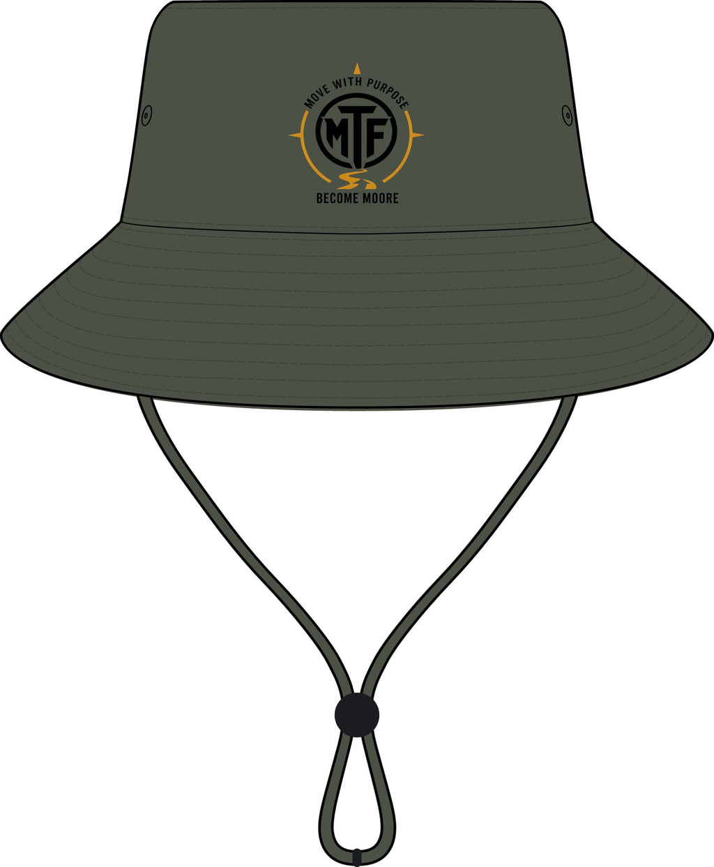 MTF Logo Wide Brim Bucket Hat — Outdoor Sun Fishing Boonie Hat with Chin Strap