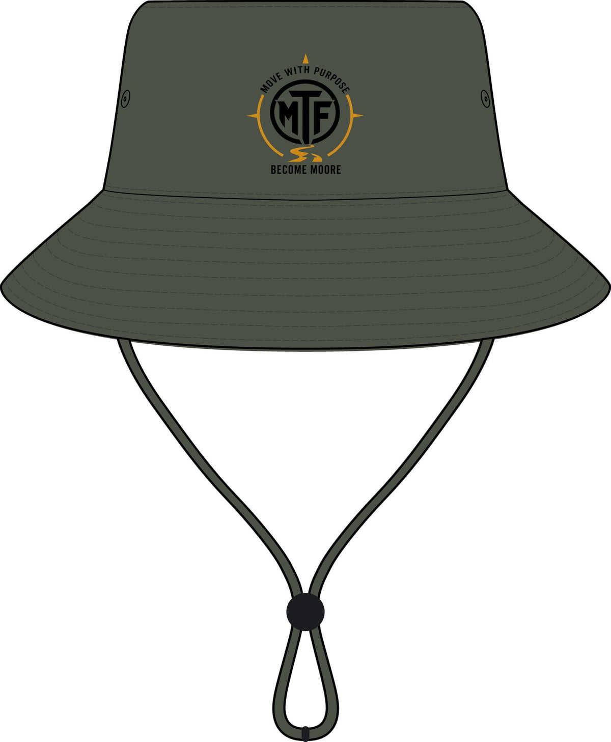 MTF Logo Wide Brim Bucket Hat — Outdoor Sun Fishing Boonie Hat with Chin Strap