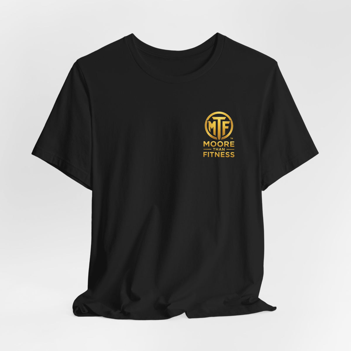 Moore Than Fitness Tee – Gold Logo Short Sleeve Shirt